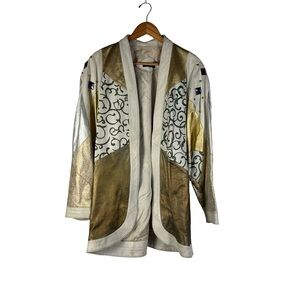 VTG 80s Julian K Metallic Leather Patchwork Jacket Studded Jewel Embellished M